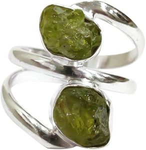 Bague pour femme en argent sterling 925, pierre précieuse péridot naturelle, pierre de naissance d'août, double pierre, bijoux faits à la main pour Noël - Product Image 5