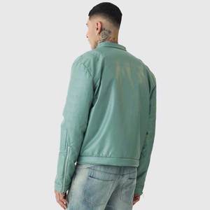 Chaqueta de cuero para hombre estilo cremallera ropa de invierno aspecto de bolsillo lateral venta en línea precio barato chaqueta de cuero para hombre - Product Image 2