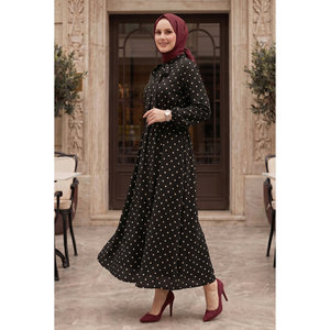 Vestido de lunares estilo modesto con cuello tipo bufanda, transpirable, tallas XS-XL, con cremallera decorativa, sin tirantes, para el día a día y festividades, con aberturas, color negro. - Product Image 3