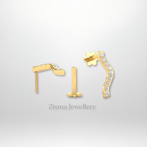 Luxury Diamond Curve Bar <b>Stud</b> <b>Earrings</b> 14K 18K Solid Gold VVS DEF Real Lab Grown Diamonds IGI GIA Certified Wholesale Custom - Product Image 5