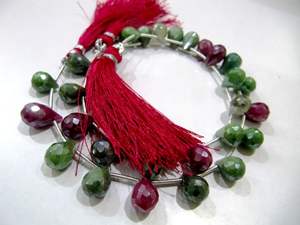 ลูกปัด briolette เหลี่ยมเพชรพลอยทับทิมธรรมชาติขนาด8x12มม. สีเขียวยาว8นิ้วสำหรับทำเครื่องประดับขายต่อเส้น - Product Image 3