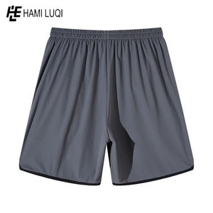 กางเกงกีฬาขาสั้นผู้ชายเอวยางยืดและเชือกผูกสีทึบสไตล์สตรีทสำหรับชายหาด - Product Image 2