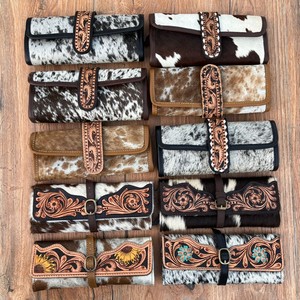 Organisateur de bijoux en cuir usiné à la main personnalisable porte-rouleau de bijoux pliable en cuir de vachette occidentale et étui de voyage rangement de bijoux - Product Image 4