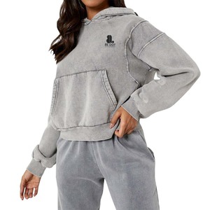 เสื้อกันหนาวผู้หญิงโอเวอร์ไซส์ผ้าโพลีเอสเตอร์ผ้าคอตตอนผ้าโพลีเอสเตอร์ลายสีพื้นลำลองสำหรับฤดูหนาวแบบวินเทจซีดจาง - Product Image 4