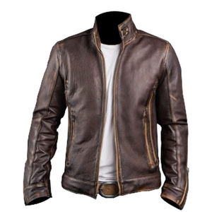 Men's <strong>Leather</strong> Jacket Biker Genuine Top Quality <strong>Material</strong> <strong>Leather</strong> <strong>PU</strong> Jacket Men Custom Pocket <strong>Patches</strong> - Product Image 6