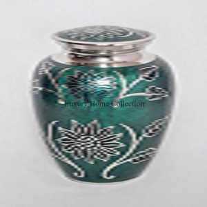 Urnas de cenizas de recuerdo de seres queridos memorables, diseño de flores y hojas de lujo modernas fundidas en aluminio plateado - Product Image 3