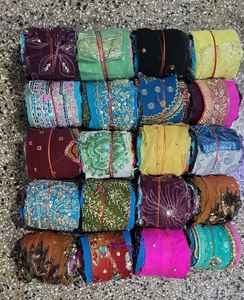 ริบบิ้นผ้าไหมส่าหรีปักตามสั่งทำจากวัสดุรีไซเคิลเหมาะสำหรับงานศิลปะและงานฝีมือ - Product Image 4