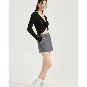 Nouveau design – Pull côtelé léger à manches longues et col en V pour femme, 100 % coton respirant, couleur unie - Product Image 1