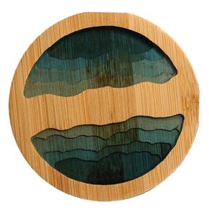 Dessous de verre en bois et résine pour Table basse rond absorbant moderne bois d'acacia coussin isolant sous-verres tasse bois résine dessous de verre - Product Image 6