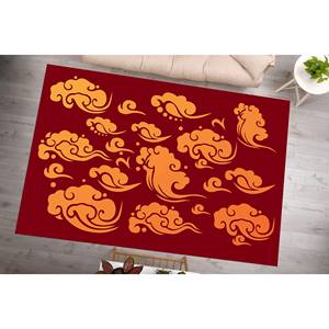 Tapis en laine imprimé nuage d'anime, design patchwork écologique, poils moyens, rouge, décoration intérieure pour cuisine et salle de bain, dos en latex - Product Image 2