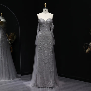Vestido <span class=keywords><strong>de</strong></span> Noche <span class=keywords><strong>de</strong></span> Lujo Gris Estilo Dubái con Capa, Mangas Largas y Sobrefalda Desmontable <span class=keywords><strong>para</strong></span> Mujer <span class=keywords><strong>para</strong></span> <span class=keywords><strong>Boda</strong></span> y Fiesta Lsz557 - Product Image 3