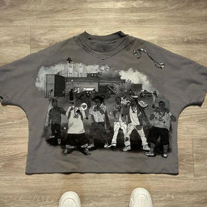 T-shirt Boxy décontracté vintage pour hommes 100% coton épais surdimensionné motif uni Logo personnalisé imprimé Street Wear tricoté vierge - Product Image 2