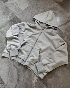 Custom Zip Hoodie for Men Cotton Blend Rhinestone Oversized Boxy Fit Heavyweight Faded Fashion for Winter Direct Factory Bulk - Product Image 2