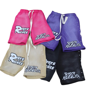 Custom Embroidery Vintage Cotton French Terry <b>Men's</b> <b>Shorts</b> With Drawstring Custom Acid Wash Printed Rhinestone <b>Men's</b> <b>Shorts</b> - Product Image 1