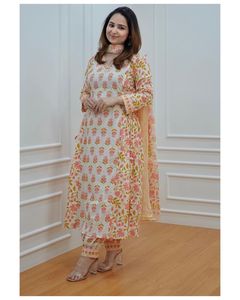 Traje Salwar Kameez de Algodón Afgano de Estilo Étnico Indio para Mujer con Efecto Estampado, Conjunto de Kurti y Pantalón para Bodas, Fiestas y Festividades, Venta al por Mayor - Product Image 5