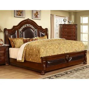 Lit de style baroque en bois sculpté finition marron - Product Image 3