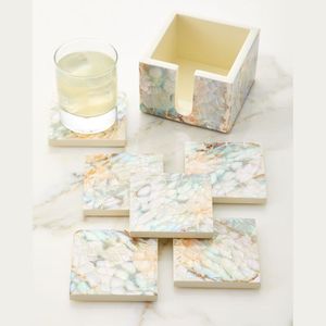 SCI nacre absorbant l'eau tasse à thé sous-verres carrés tapis ensemble Sublimation blancs Table sous-verres en céramique pour boire du café - Product Image 5