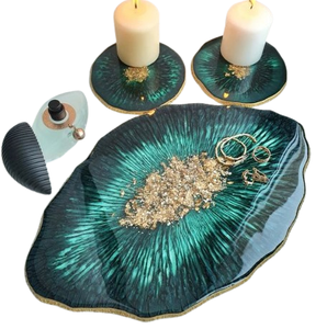 Bandeja decorativa de resina de alta demanda para servir con posavasos a juego, bandeja atractiva para el hogar, cocina, mesa de comedor, Bandejas para servir - Product Image 6