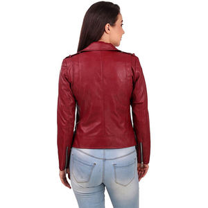 Veste de motard en cuir de mouton véritable 100% pour femmes élégantes veste de motard respirante teinte unie brillante poche à fermeture éclair décoration finie - Product Image 2