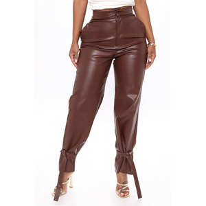 2025 meilleures femmes chaudes Sexy en cuir salopette haute qualité en cuir mode taille moyenne Satin imperméable décontracté pleine longueur pantalon - Product Image 4