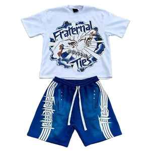 Ensemble de shorts en coton pour hommes t-shirt à manches courtes et short deux pièces tenue d'été coupe confortable mode Streetwear vêtements - Product Image 6