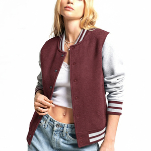 Chaqueta universitaria con letras de béisbol para mujer de alta calidad personalizada con bordado de chenilla y mangas de cuero para otoño - Product Image 1