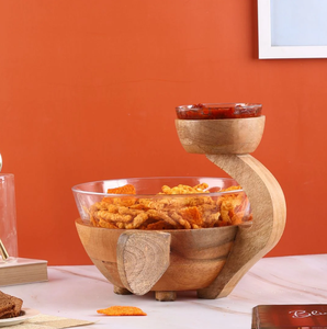 Juego de tazones para servir chips y DIP, juego de tazones para servir de 2 niveles, tazones de cerámica para chips y DIP con soporte, soporte de exhibición para servir alimentos, decoración del hogar - Product Image 2