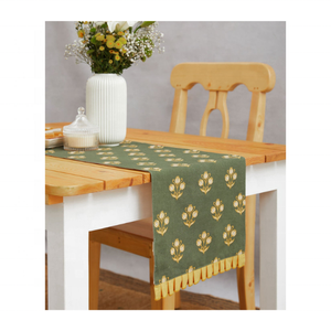 Chemin de table de qualité hôtelière 100% coton brodé motif vert 180 GSM 96 pouces Jacquard Inde Marque privée DHL - Product Image 1