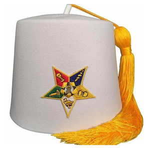 OES Chapeau Fès de haute qualité en laine blanche pure personnalisée avec broderie à pompon jaune franc-maçon Chapeau maçonnique Meilleure vente Sports de plage en plein air - Product Image 3