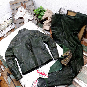 Veste en cuir vert coupe ajustée pour hommes col montant toile pierre lavée pour automne hiver moto Biker Wear High Street - Product Image 2