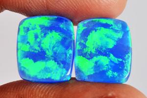 Paire d'opales de feu bleu-vert étincelantes, 4 carats au total, forme rectangulaire, taille cabochon 13x10x2 MM, pour la fabrication de boucles d'oreilles et de bijoux, pierres précieuses - Product Image 4