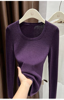 Pull en maille à col rond pour femme, manches longues, coupe ajustée, extensible, léger, doux, idéal pour la superposition