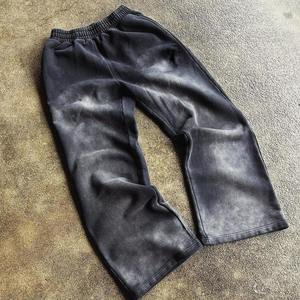 Pantalones Deportivos de Algodón de Alta Calidad, Lavados con Ácido, Estilo Holgado, Pierna Ancha, Vintage, Negros, Estilo Baggy - Product Image 1