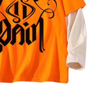 Antiarrugas 100% algodón serigrafiado Patchwork hombre manga larga DTG estampado camisetas hombres camiseta de gran tamaño para hombres - Product Image 4