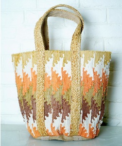 Sac fourre-tout bohème en jute rayé avec broderie à motif géométrique, ouverture supérieure, sac à main d'été pour femme, capacité 3L+ - Product Image 3
