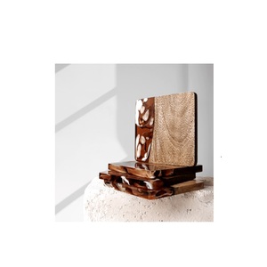 Posavasos de piedra de madera y resina para color verde y amarillo para oficina de forma cuadrada y uso doméstico al mejor precio - Product Image 2
