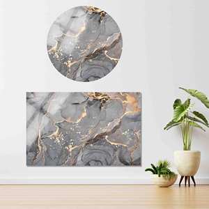 Impression sur toile abstraite élégante gris et or : Art mural moderne, verre circulaire - Product Image 1