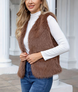 Chaleco de lana de piel de Invierno para mujer, patrón de impresión personalizado, chaleco elegante de lana sintética para mujer, chaqueta gruesa y cálida - Product Image 3