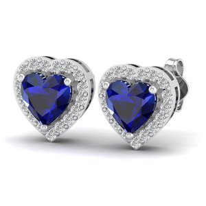 REYES elegante 14K oro IGI certificado Diamante tornillo trasero Stud pendientes forma de corazón personalizado 1.5Ct zafiro azul joyería de piedras preciosas - Product Image 3