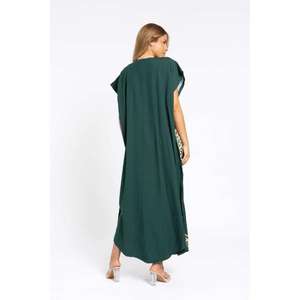 Women Dark Green Embroidered Kaftan Maxi <b>Dress</b> Ethnic Moroccan Style Loose Fit <b>Long</b> <b>Dress</b> Summer <b>Beach</b> Resort Wear - Product Image 3