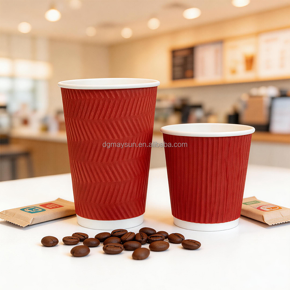 Customized Disposable Corrugated Paper Cup 8oz 12oz 14oz 16oz Ripple Kraft Cup Double Wall Coffee Paper Cup