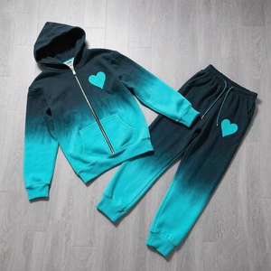 Ensemble de sweatshirt à capuche zippé personnalisé avec broderie en chenille et impression 3d du logo complet pour hommes survêtement unisexe en coton délavé au soleil survêtement - Product Image 6