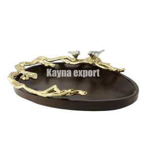 Bandeja de madera para servir de forma ovalada de lujo con hermoso mango dorado con cocina con acabado natural y bandeja para servir de decoración de boda - Product Image 6