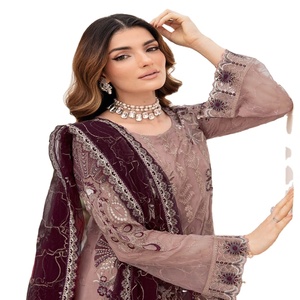 Colección de gasa Vestidos de fiesta paquistaníes para mujeres Festival Wears 3 piezas por Ramsha Vol Sari para niñas Trajes de boda - Product Image 1