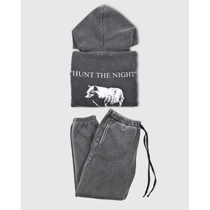 Chándales de algodón de alta calidad personalizados, pantalones de chándal acampanados de felpa francesa y Sudadera con capucha para hombre, ropa de calle, conjunto de chándal lavado ácido - Product Image 2