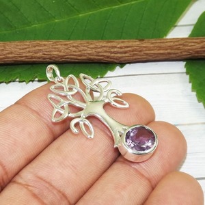 Tendance 925 Sterling Silver Améthyste Gemstone Pendentif Collier Rhodium Plaqué Cadeau De Mariage Bijoux pour Aimés Timbré 925 - Product Image 2