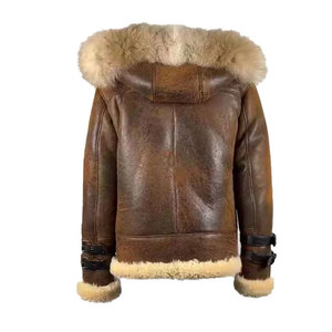 Custom <b>Men's</b> Brown Faux Shearling Leather Aviator <b>Jacket</b> <b>Warm</b> Sherpa Lined Winter Biker Coat OEM ODM Manufacturer Pakistan - Product Image 2