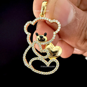 14K Sólido Natural Diamante Teddy Colgante Joyería Fina. - Product Image 4
