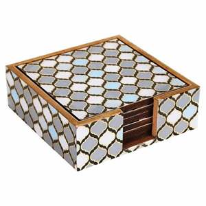 Handmade in India Classic Style Custom Wood Coaster Set Natural Round Square Thin Bone Brass Inlay for Kitchen Use Mats Pads - Product Image 4