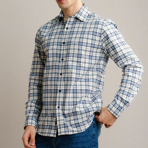 Camisa de vestir de franela de algodón 100% para hombre con logotipo personalizado, camisa informal de franela a cuadros con botones y manga larga para vacaciones - Product Image 2